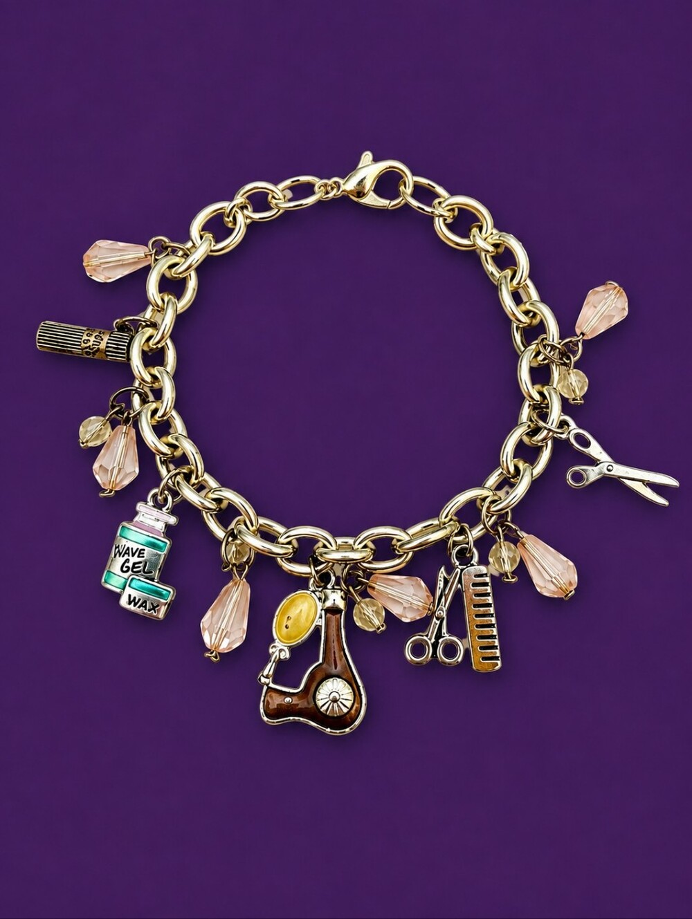 Vintage Hair Stylist Cosmetology Salon Charm Chain Bracelet